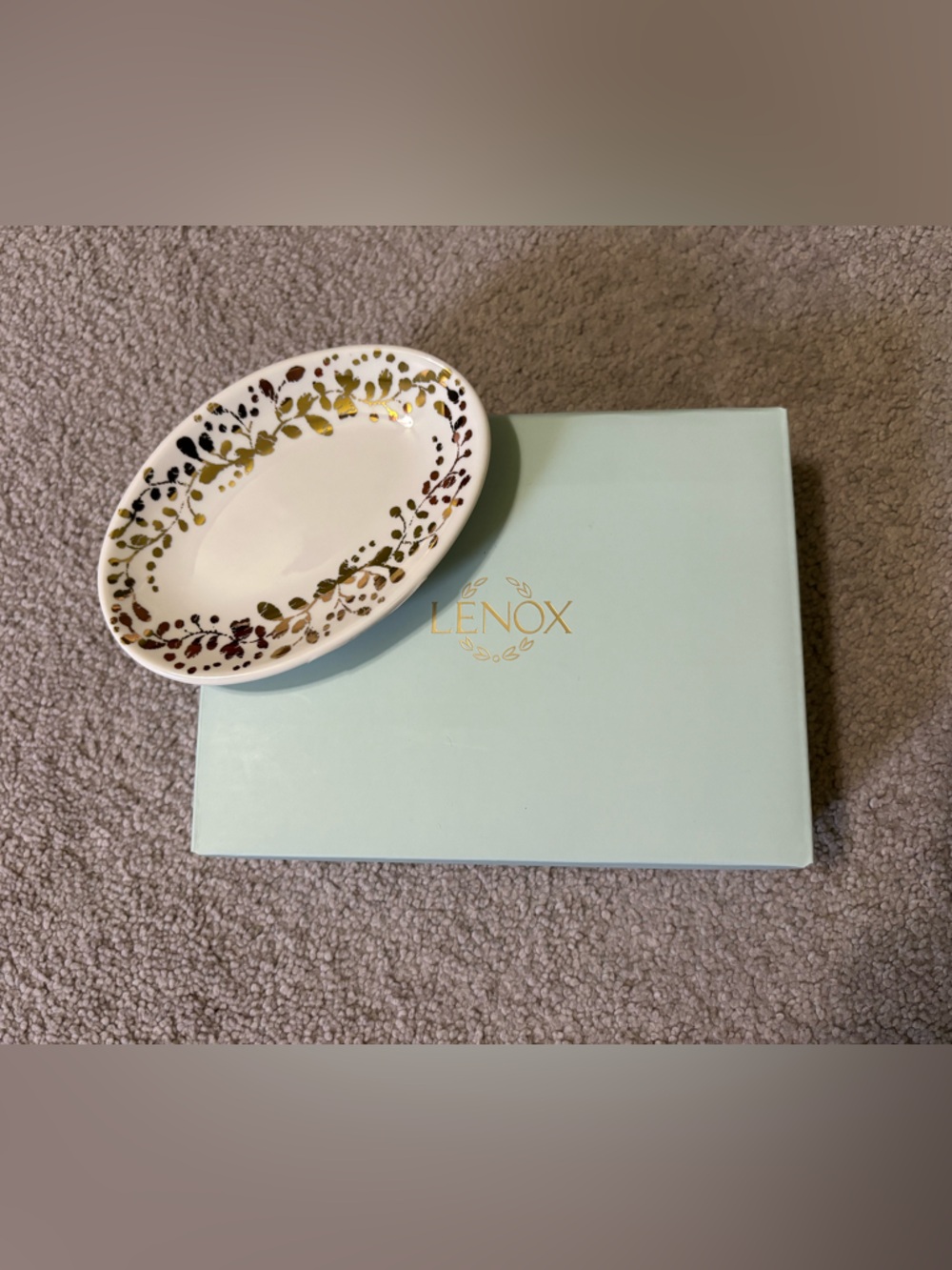 Lenox Opal Innocence Flourish White Porcelain Trinket Dish with Gold Accent